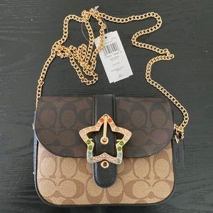 Authentic NEW Coach Gemma Brown Logo Star Bag Crossbody Purse Gold Chain